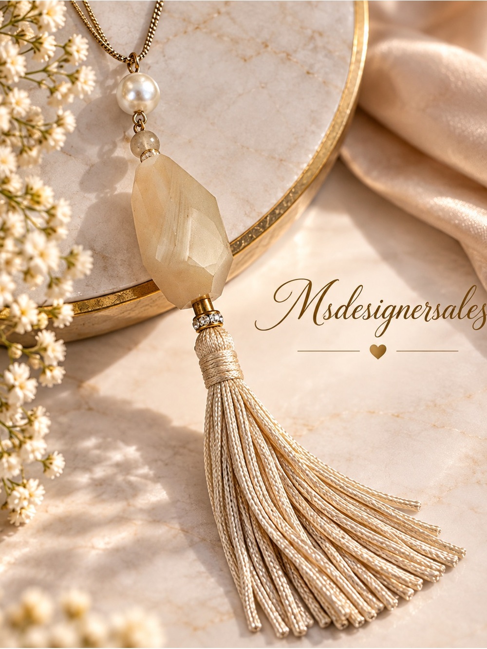 Beige Tassel Pendant Necklace